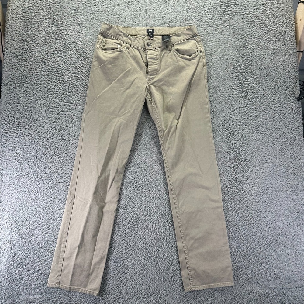 H&M Jeans Mens 32x32 Beige Cotton Denim Straight Leg Button-Fly Workwear Stretch